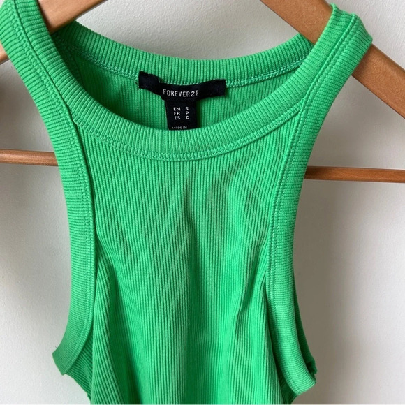 NWT F21 green rib knit  ruched side body‎ con dress - Picture 4 of 7